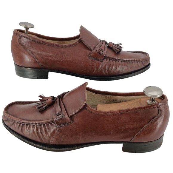 Florsheim Royal Imperial Men 13 Brown Leather Dress Shoes Moc-toe Tassel Loafers - Picture 4 of 11